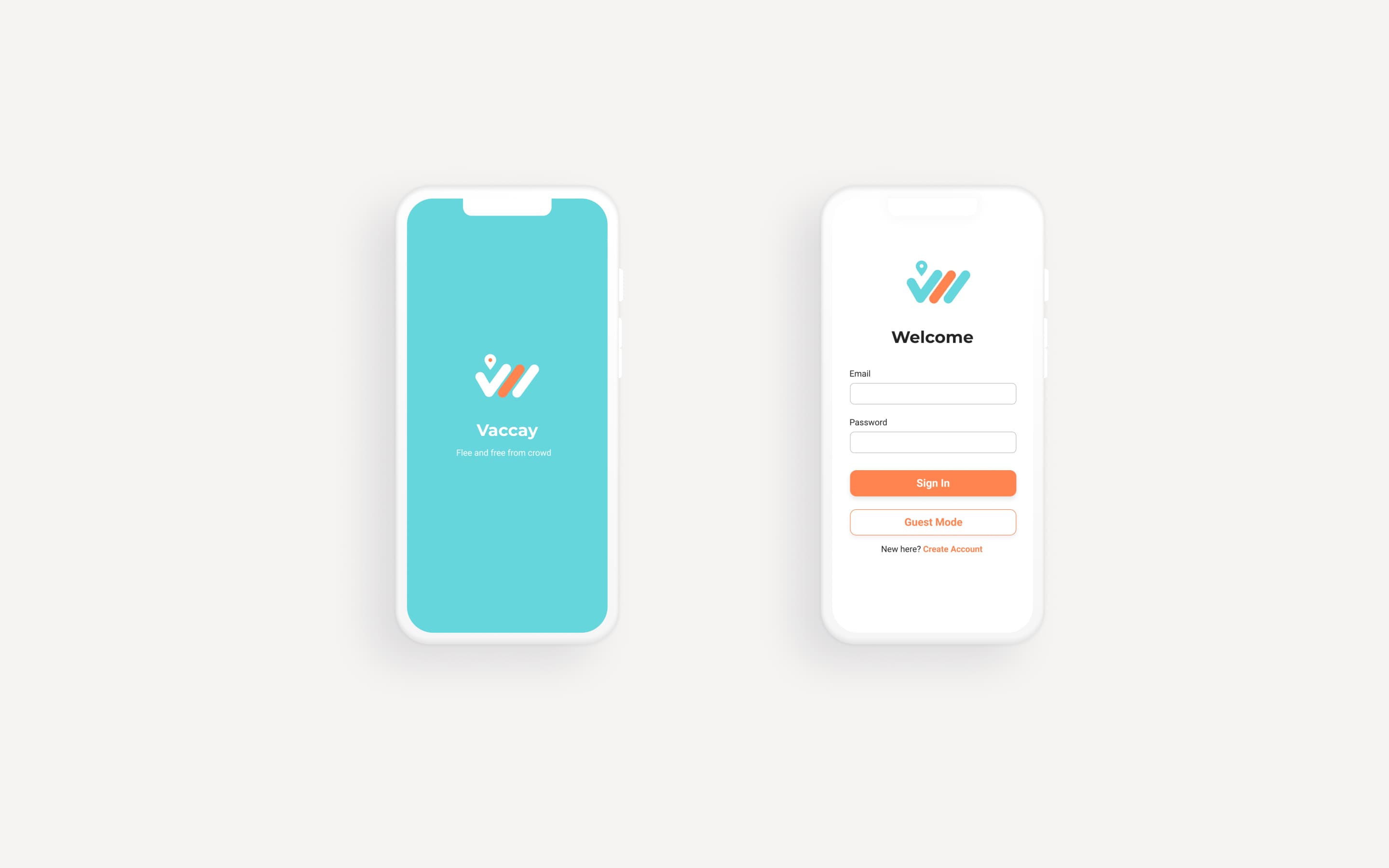 Welcome screen on 2 phone mockups