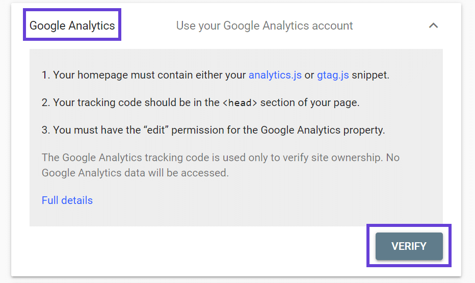 ถ้าคุณใช้ Google Analytics อยู่แล้ว ก็สามารถยืนยันผ่านนั้นได้