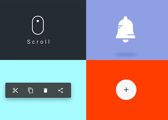 4 micro interactions - scroll,plus sign,bell, options menu