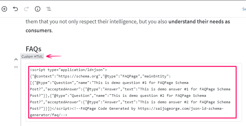 Paste FAQ JSON-LD Markup in Block Editor
