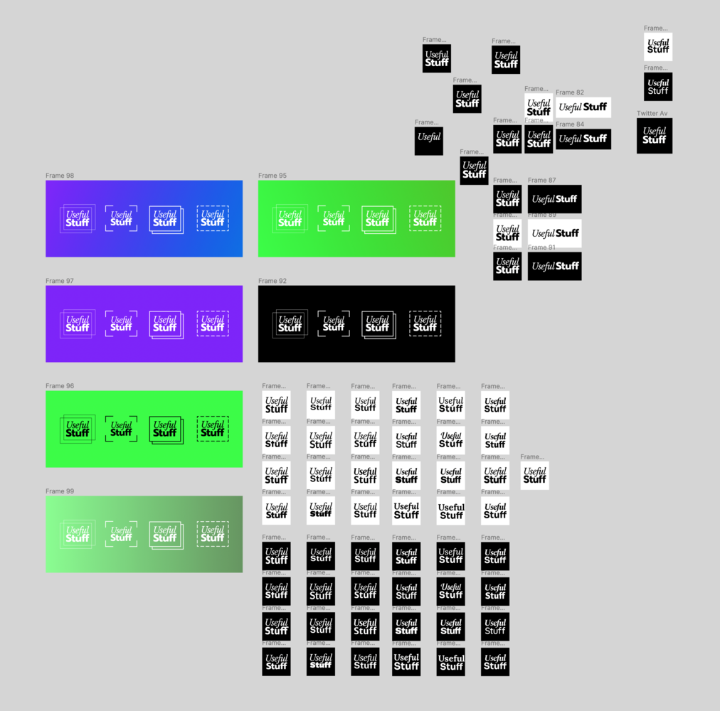 A figma board with a bunch of logo variations