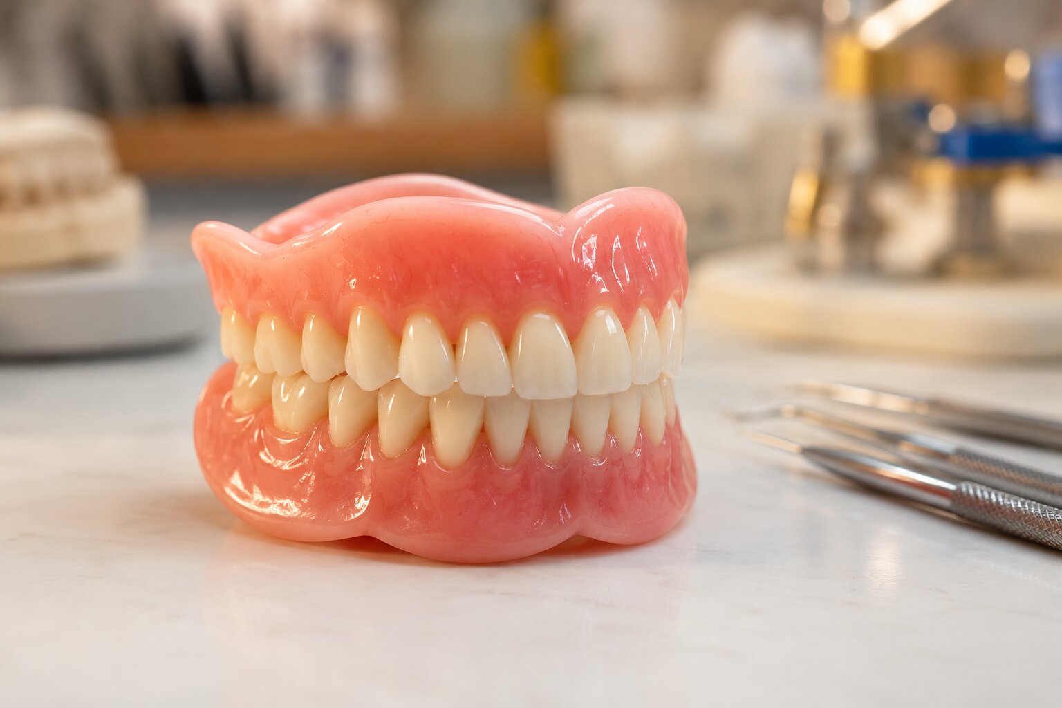 Natural-looking full dentures crafted at a dental lab, available at Limes Dental Practice in Gloucester