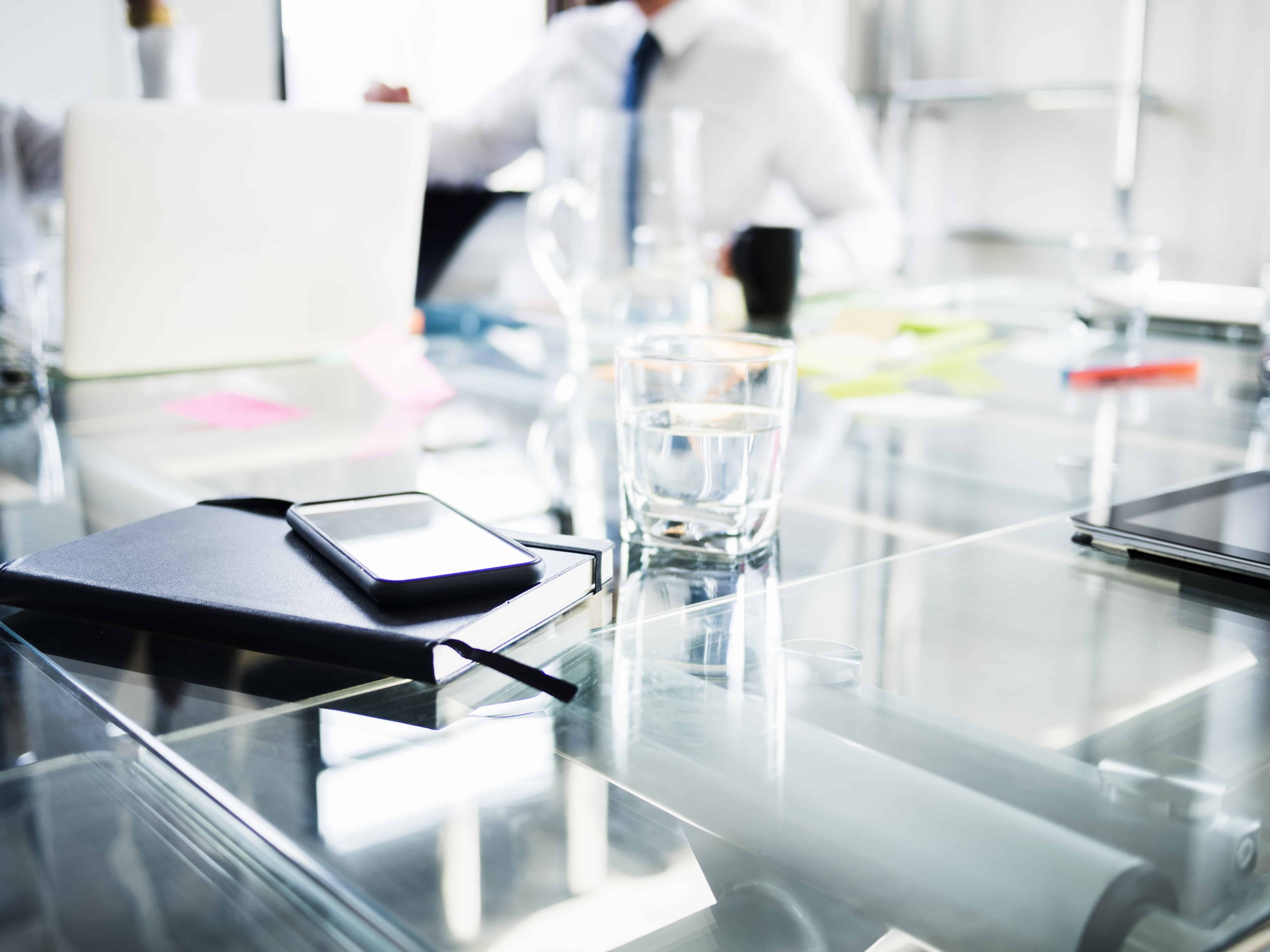 Glass table in office