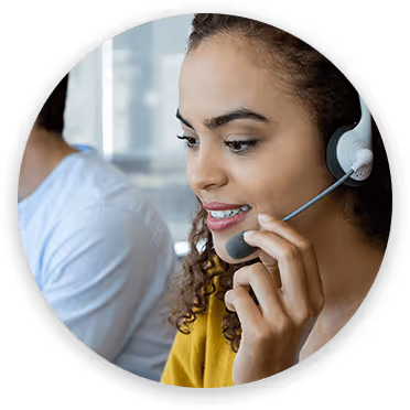 Customer service rep speaking into headset