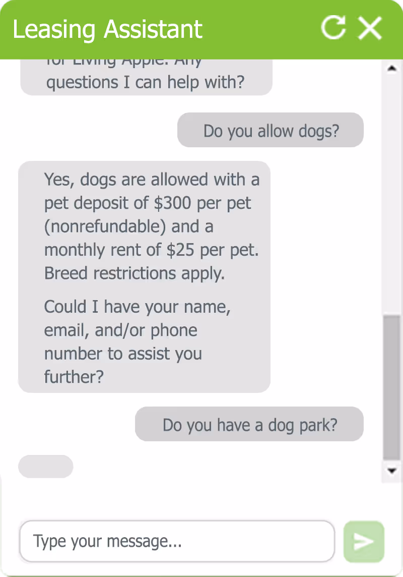 Screenshot of ResMan Leasing Assistant