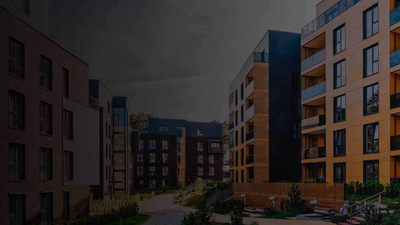 Exterior of an apartment complex.