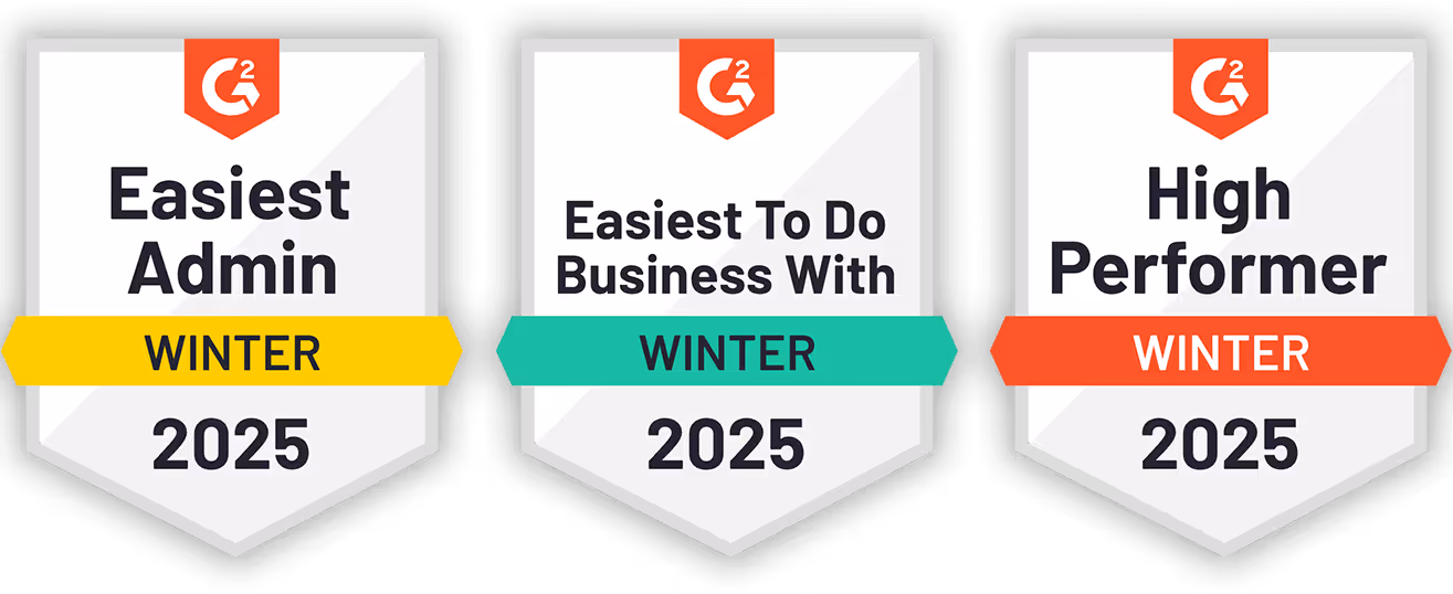 Winter 2025 G2 badges: Users Most Likely To Recommend, Highest User Adoption, Best Support
