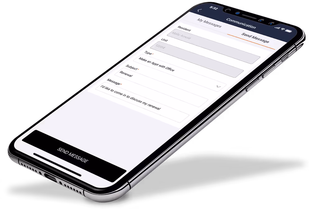 Angled iPhone with the ResMan Communication portal open