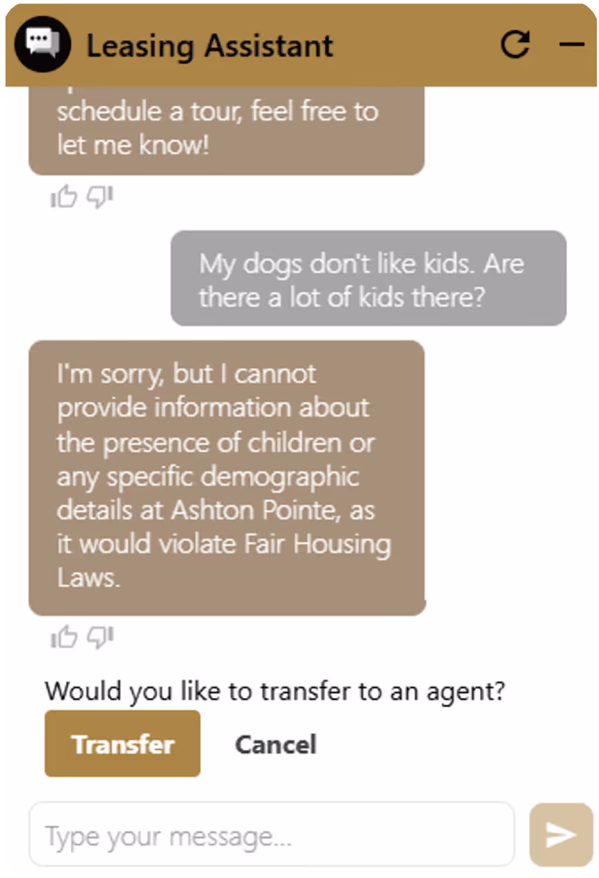 Screenshot of the ResMan Leasing Assistant AI Chatbot in a text message