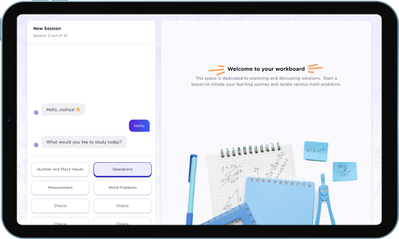AI-powered personalised math tutoring web application with interactive learning sessions and subscription management