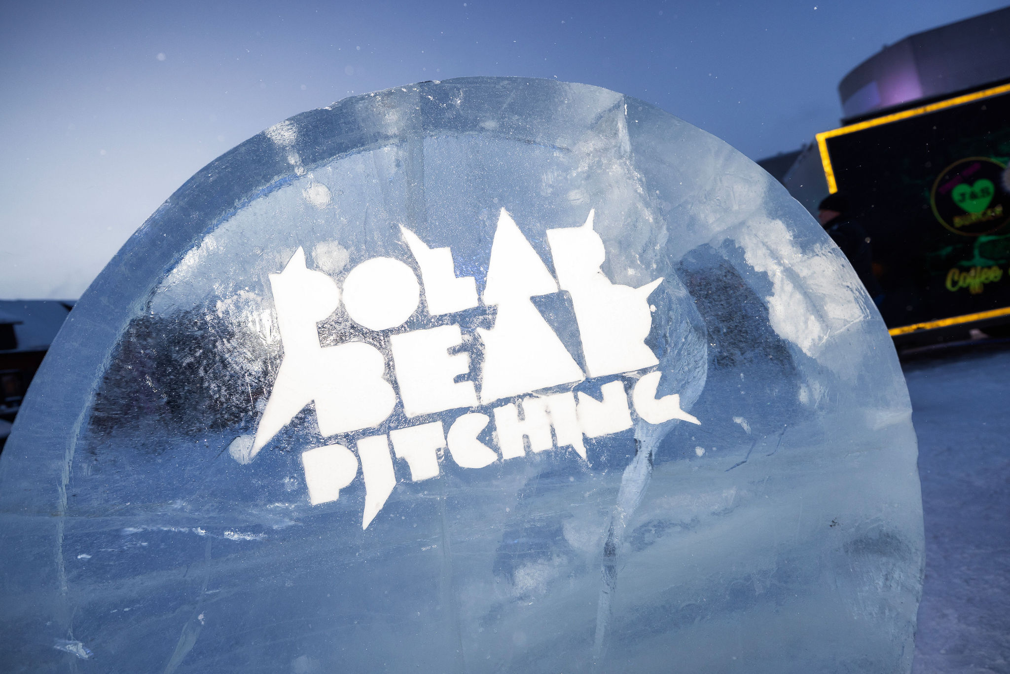 Entrepreneur pitching in an ice bath during Polar Bear Pitching