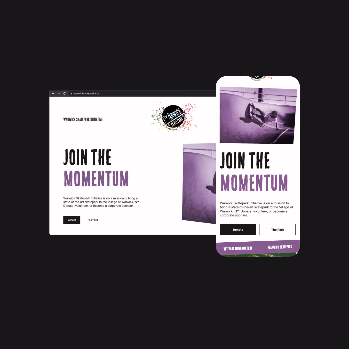 Mobile responsive website design for Warwick Skatepark in NY