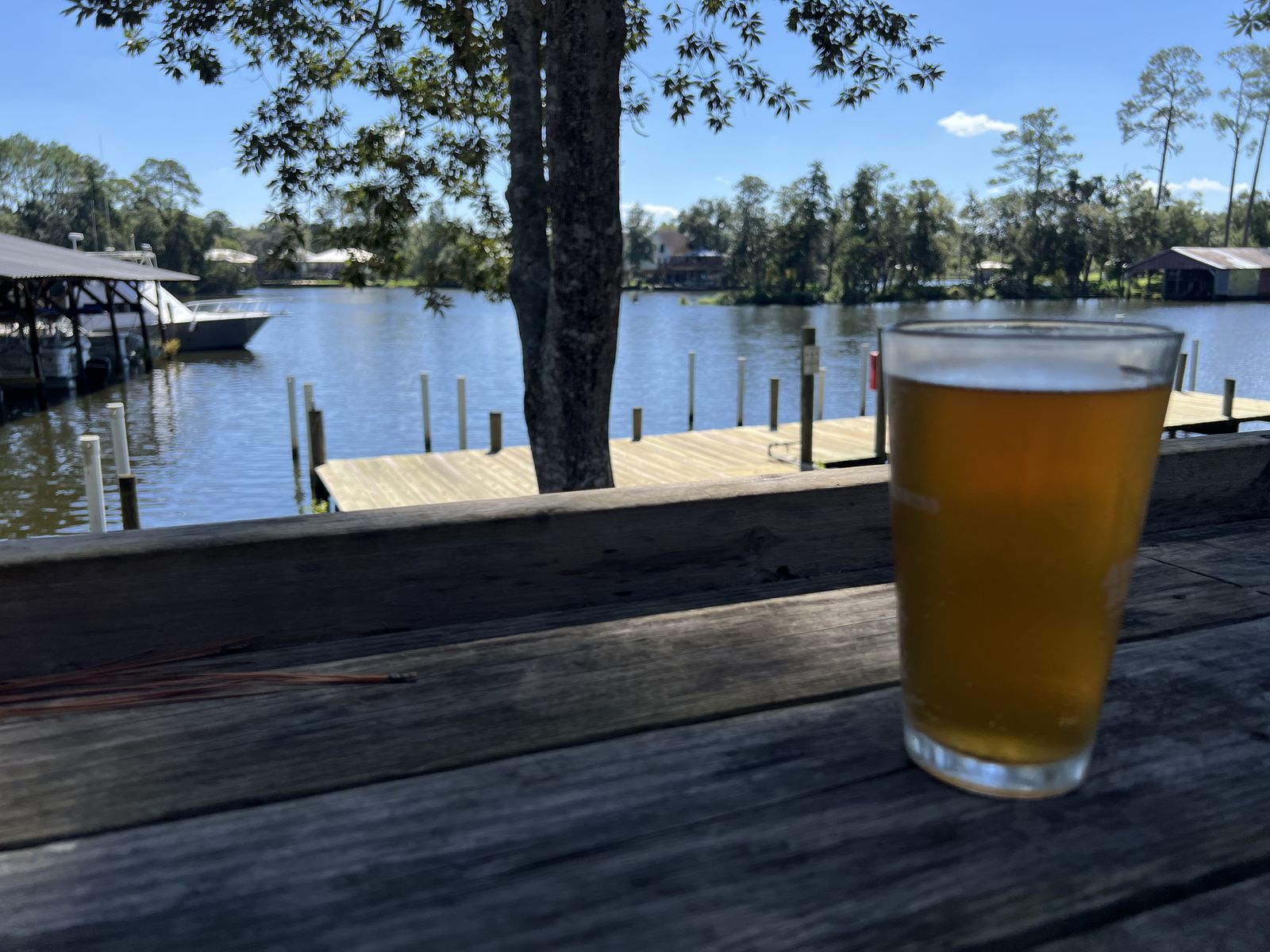 Cold beer on the dock at Big Daddy's Grill on Fish River