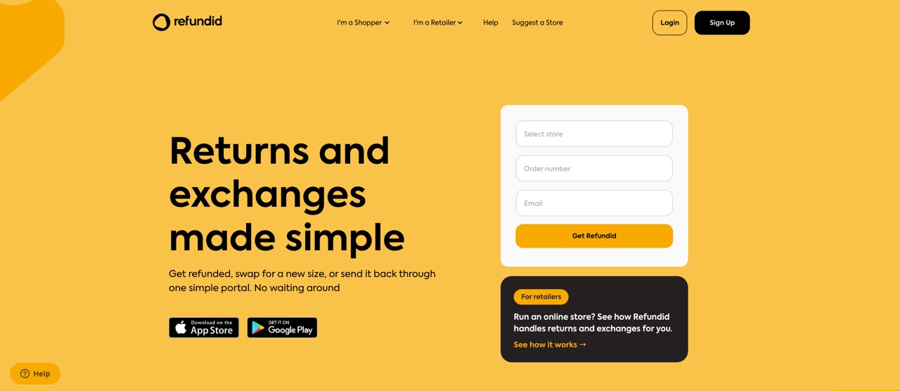 Refundid returns and exchanges platform homepage