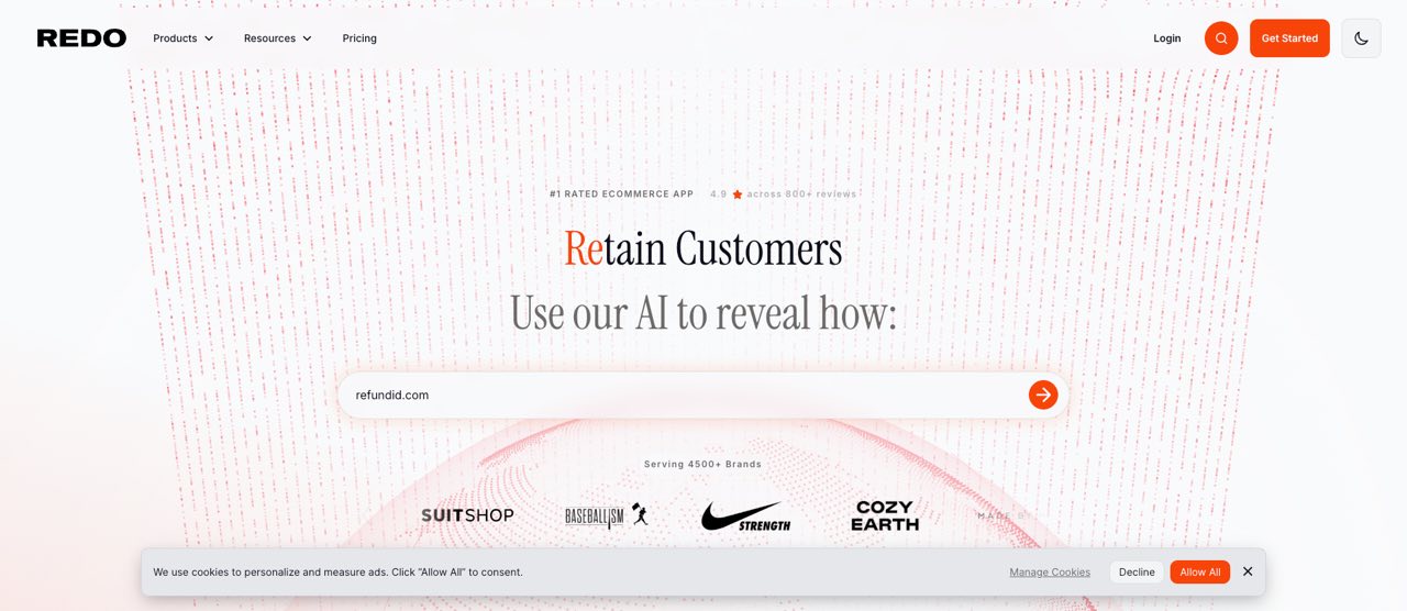 Redo all-in-one post-purchase platform homepage