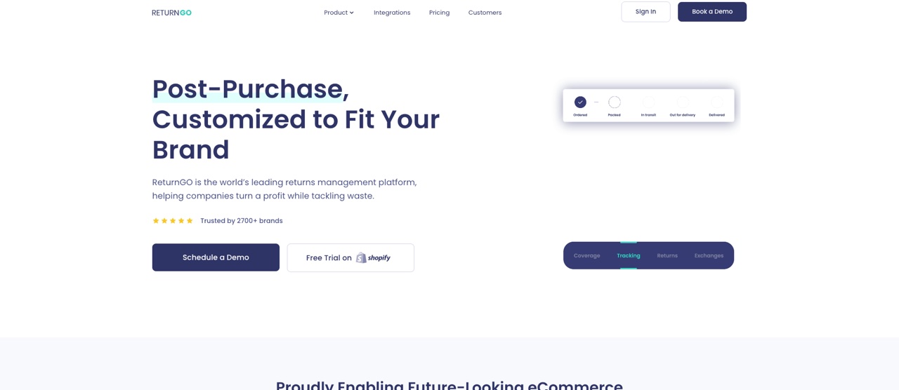 ReturnGO post-purchase returns platform homepage