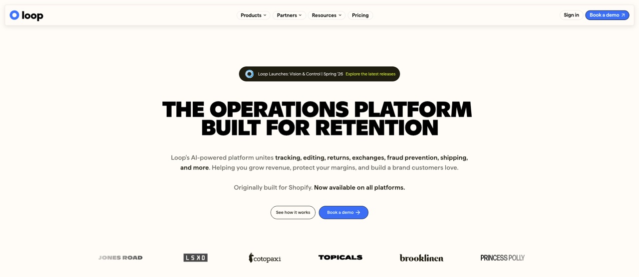 Loop Returns operations platform homepage