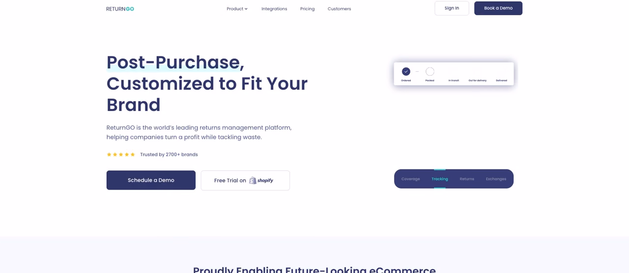 ReturnGO post-purchase returns platform homepage