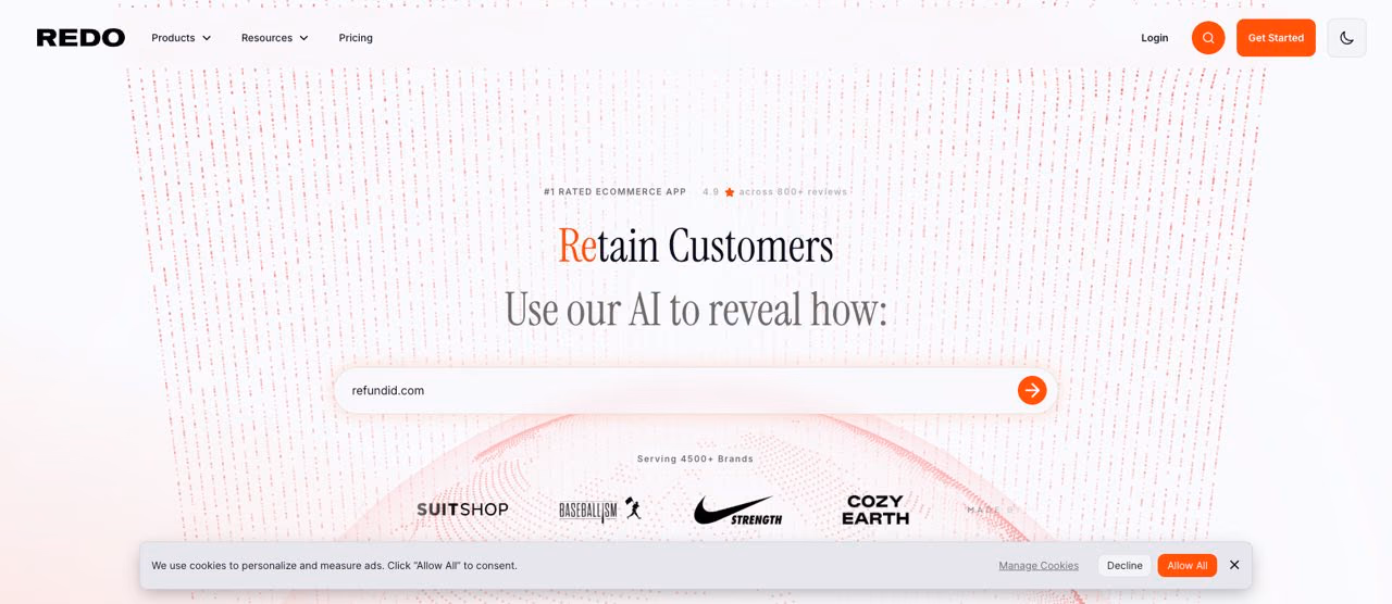 Redo all-in-one post-purchase platform homepage