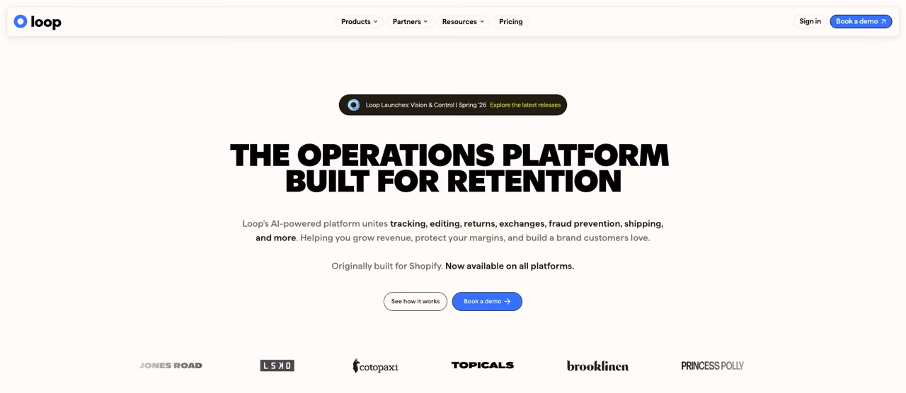 Loop Returns operations platform homepage