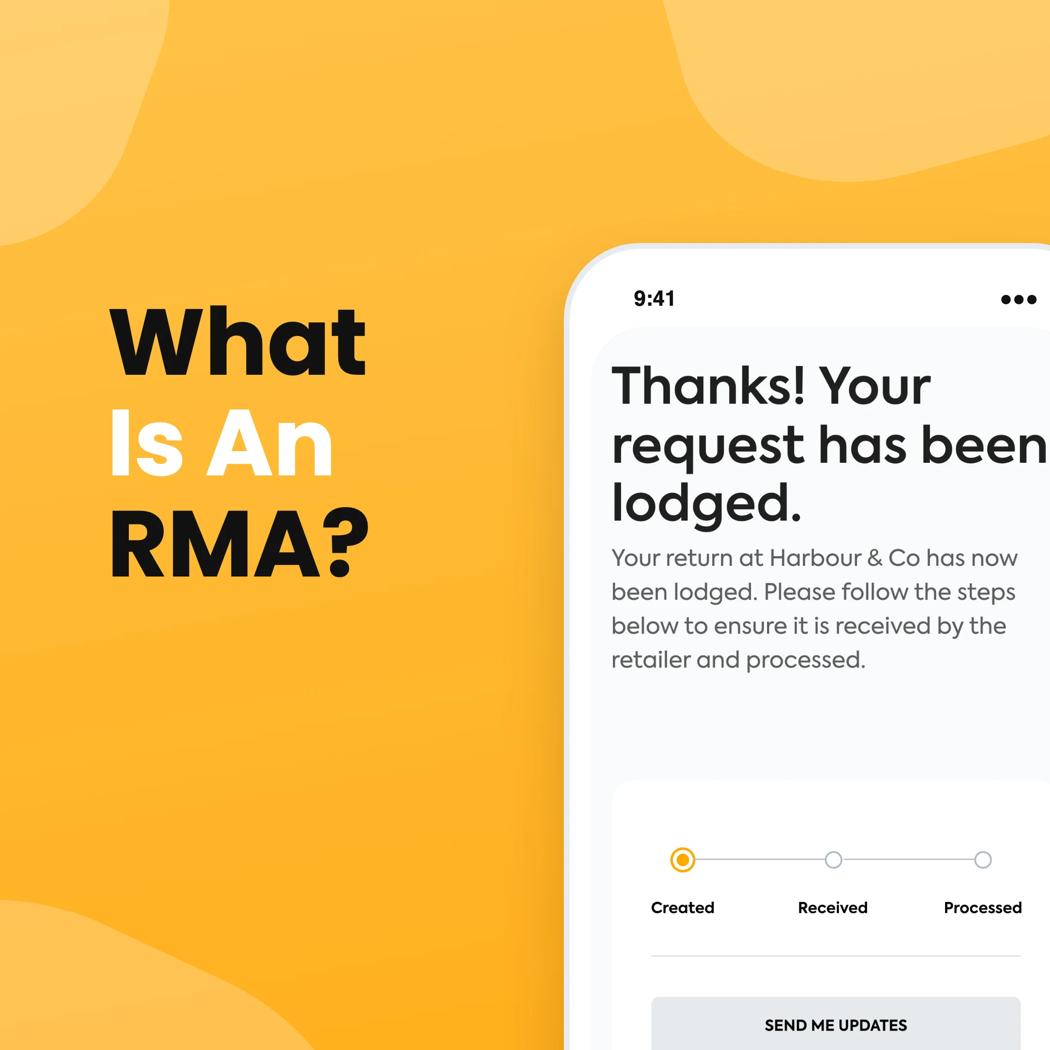 What is an RMA? A phone showing the Refundid returns portal confirming a return has been lodged