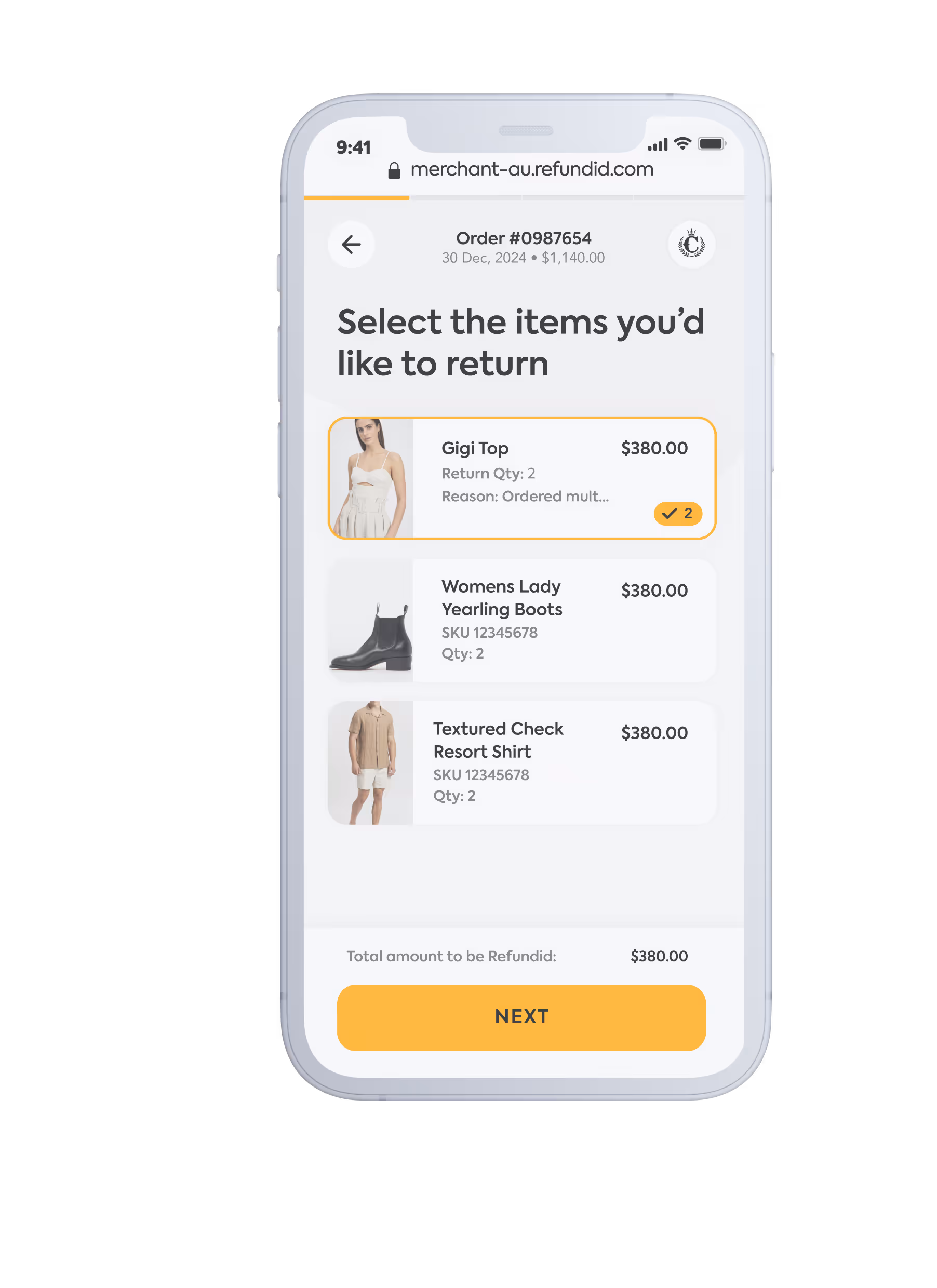 A successful instant refund through Refundid