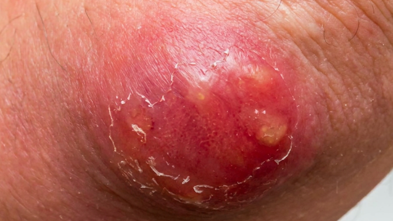 Huidabces met roodheid en zwelling op de arm