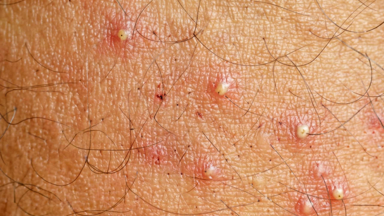 Rode puistjes rondom haarzakjes op de nek: typisch beeld van folliculitis