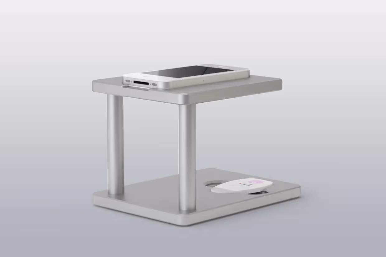 Smartphone on stand for blood sample photography