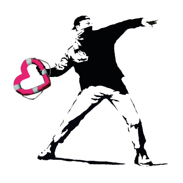 Logo der Banksy Modeste Collection mit pinkfarbenem Rettungsring in Herzform