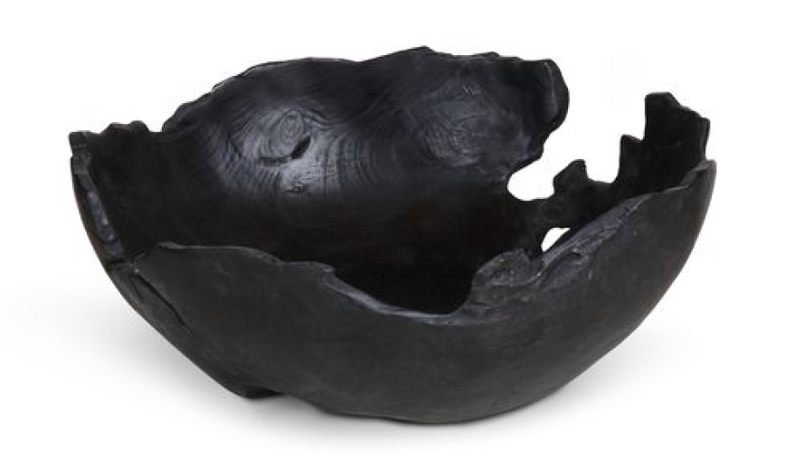 schaal hout teak zwart rand doorgesleten