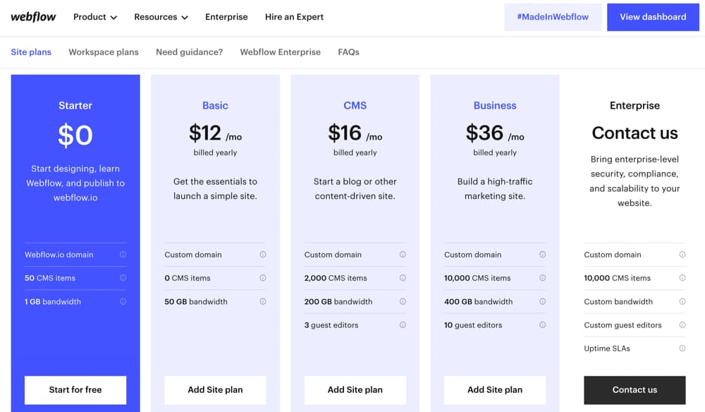 what is webflow pricing