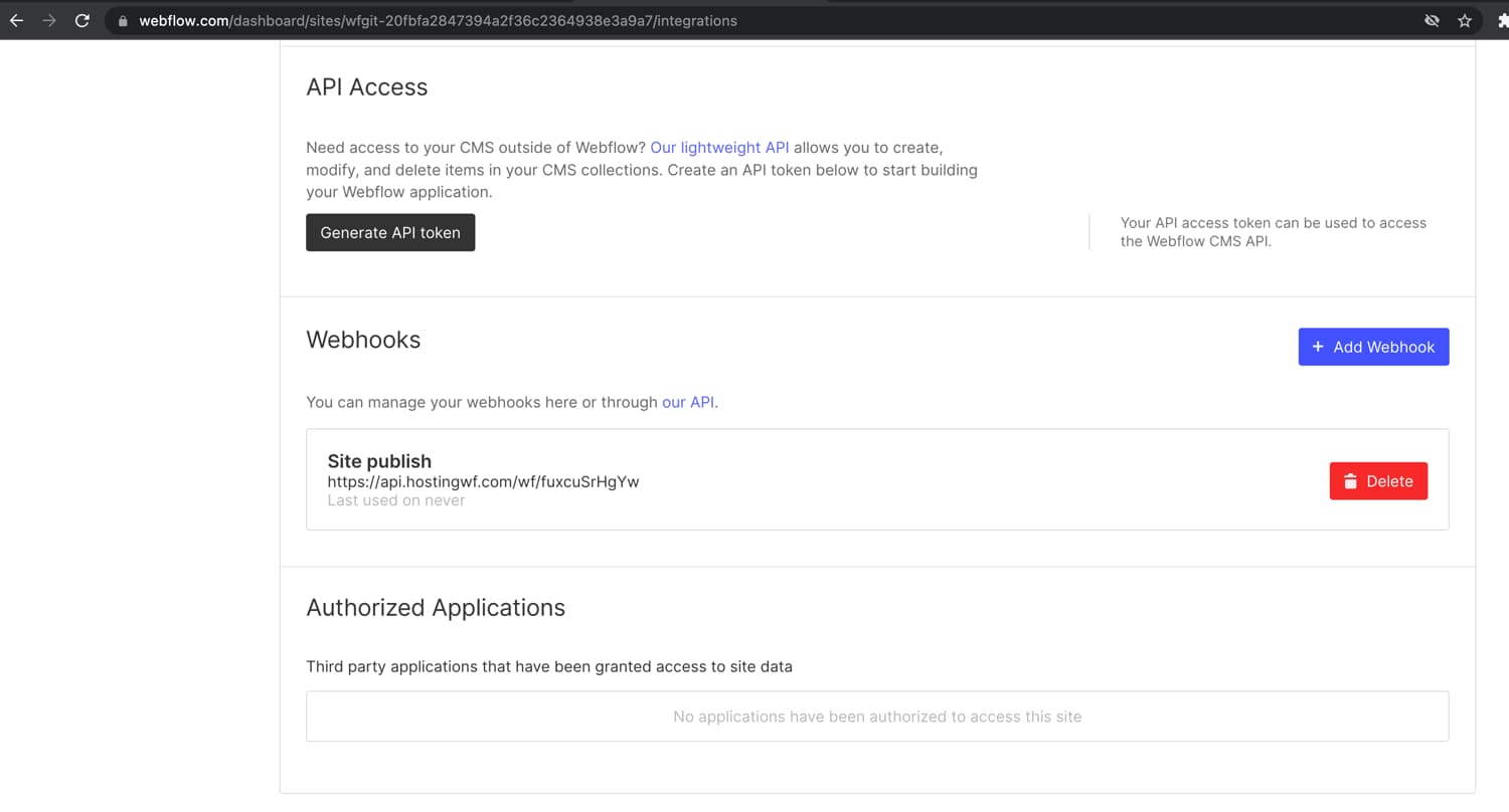 site publish webhook for hostingwf