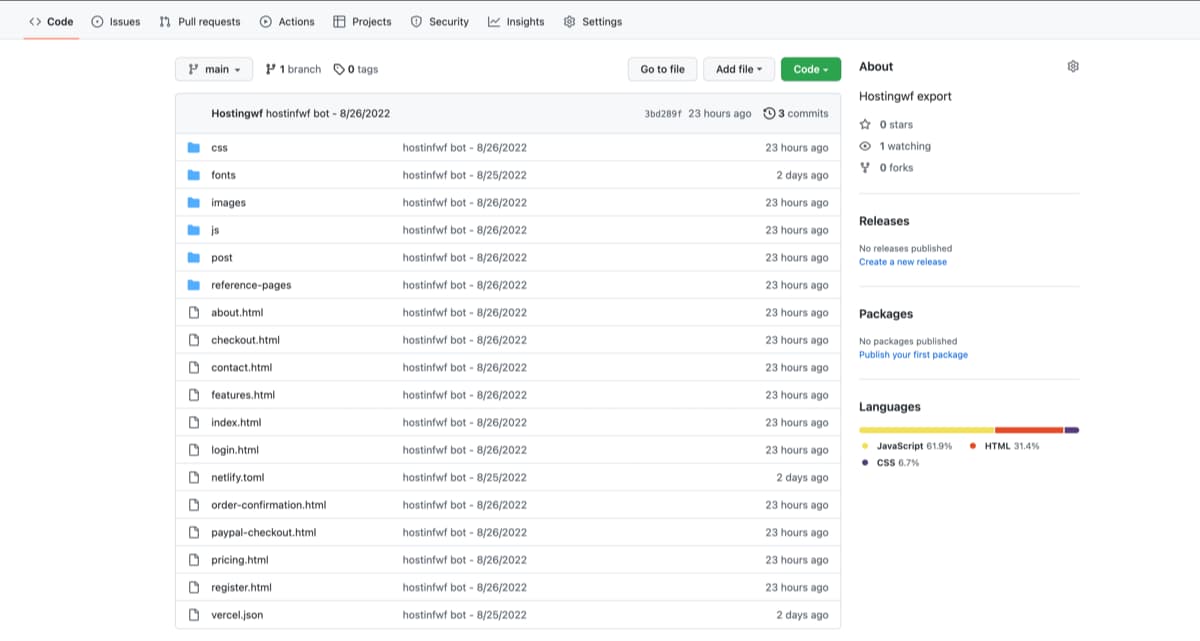 github code and repo exported by hostingwf