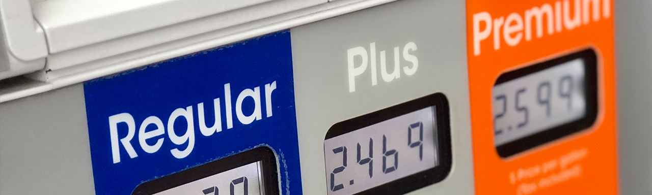 Gas pump showing three price tiers