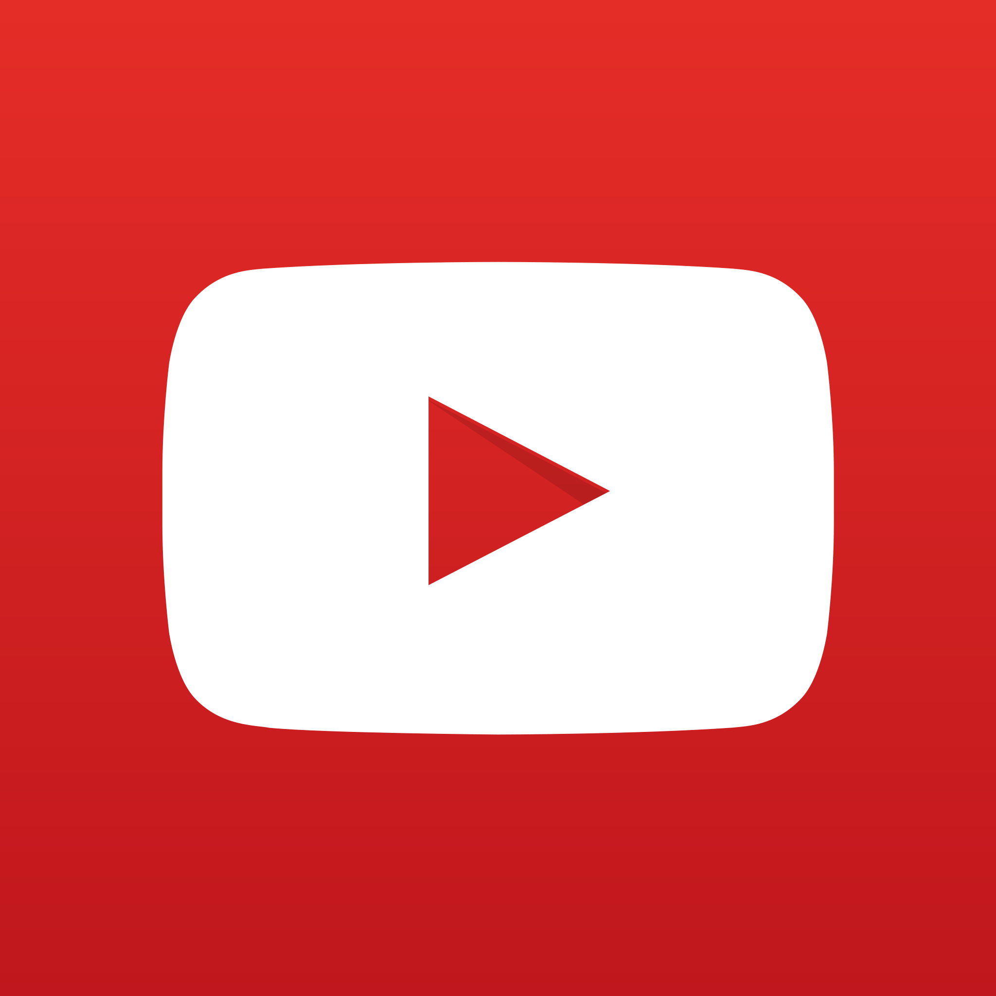 YouTube play button icon with a white rounded rectangle and a red play triangle in the center on a red gradient background.