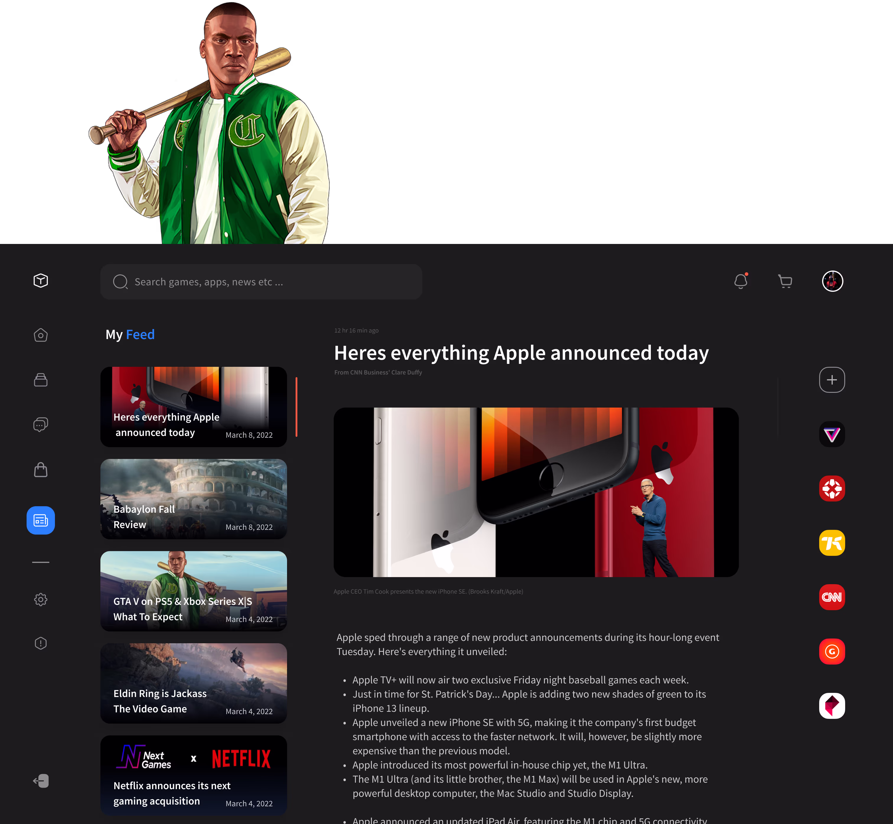 Video game character holding a baseball bat over his shoulder, wearing a green and white varsity jacket.