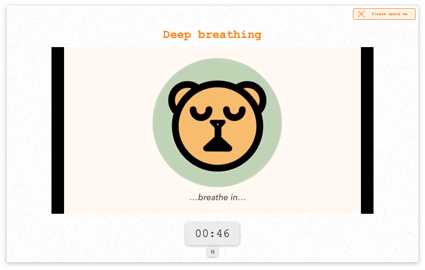 Screenshot of the ADHD App: Focus Bear's video guide demonstrating the 'Deep Breathing' activity during breaks for relaxation and stress relief