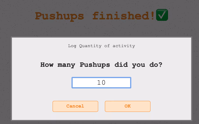 Screenshot of ADHD App: Focus Bear prompting the user to input the number of push-ups completed as part of their exercise routine