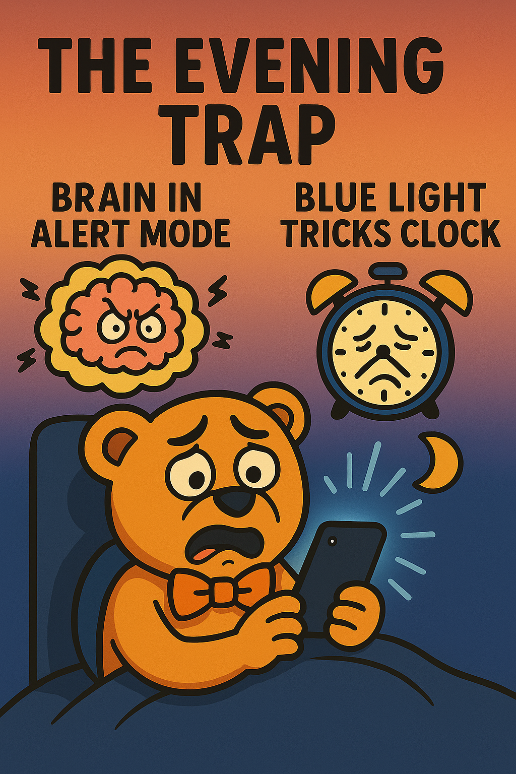 An illustration of what happens to brain when you scroll before bed