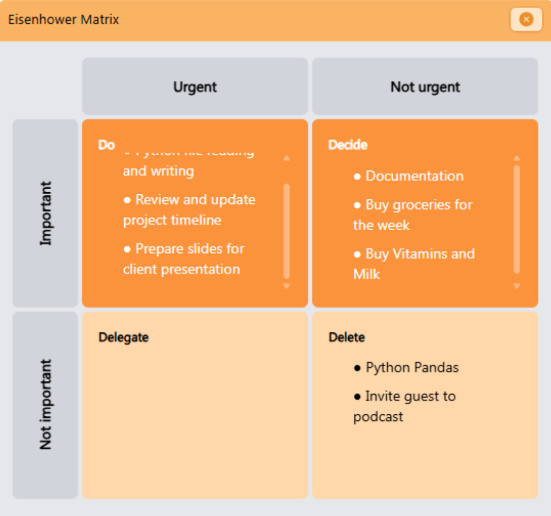 Screenshot of Focus Bear's Eisenhower Matrix