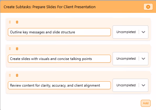 Screenshot of Focus Bear's subtask feature