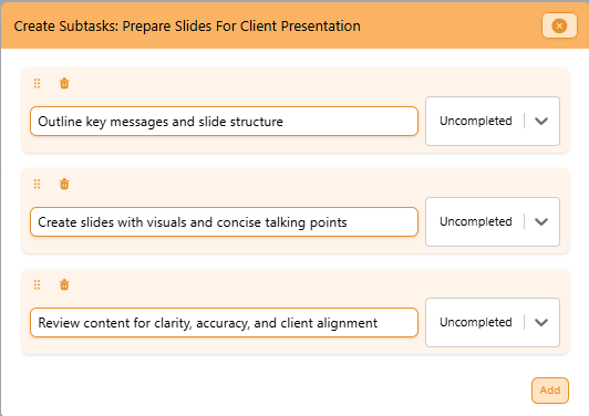 Screenshot of Focus Bear's subtask feature