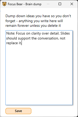 Screenshot of Focus Bear's Brain Dump feature