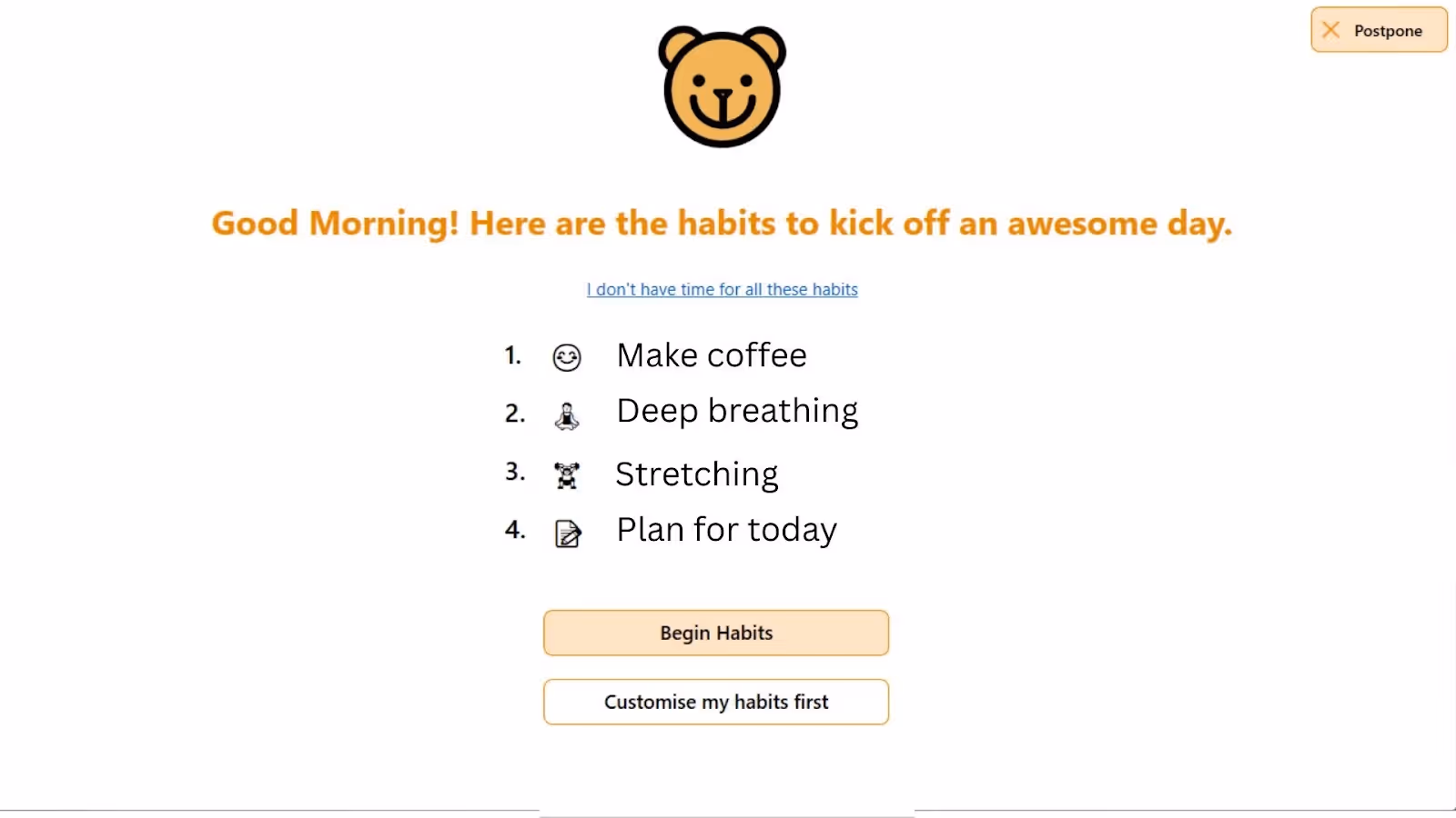 Screenshot of Focus Bear's guide routine feature