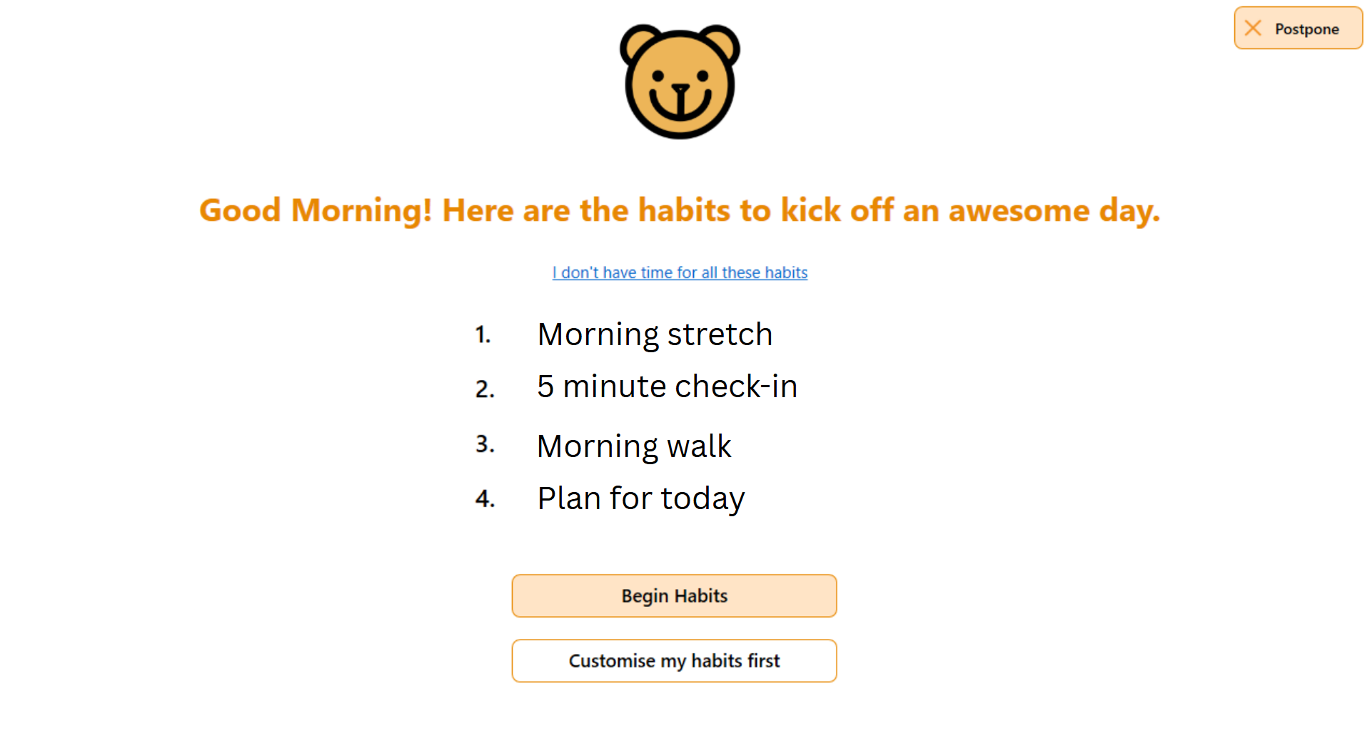 Screenshot of Focus Bear's guided routine feature