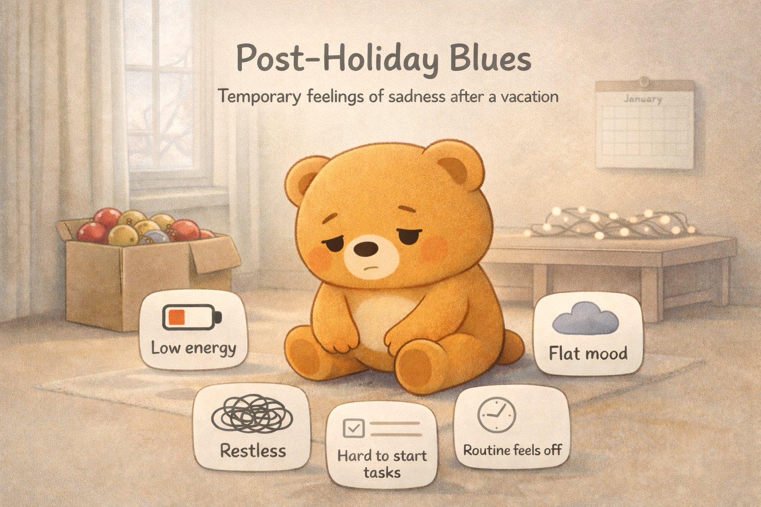 An illustration explaining post-holiday blue