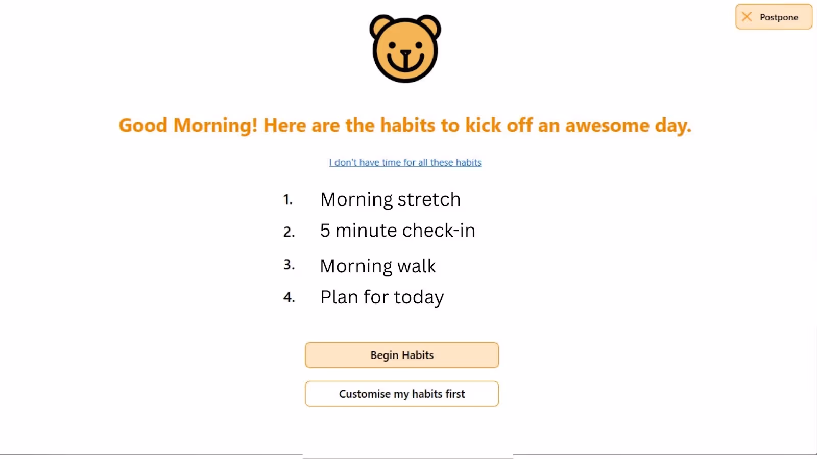 Screenshot of Focus Bear's guided routine feature
