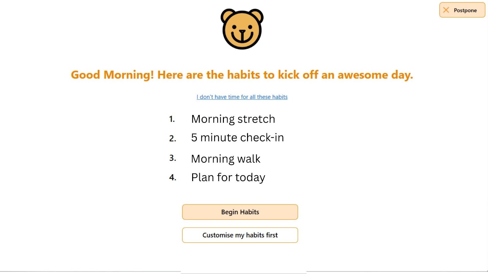 Screenshot of Focus Bear's guided routine feature