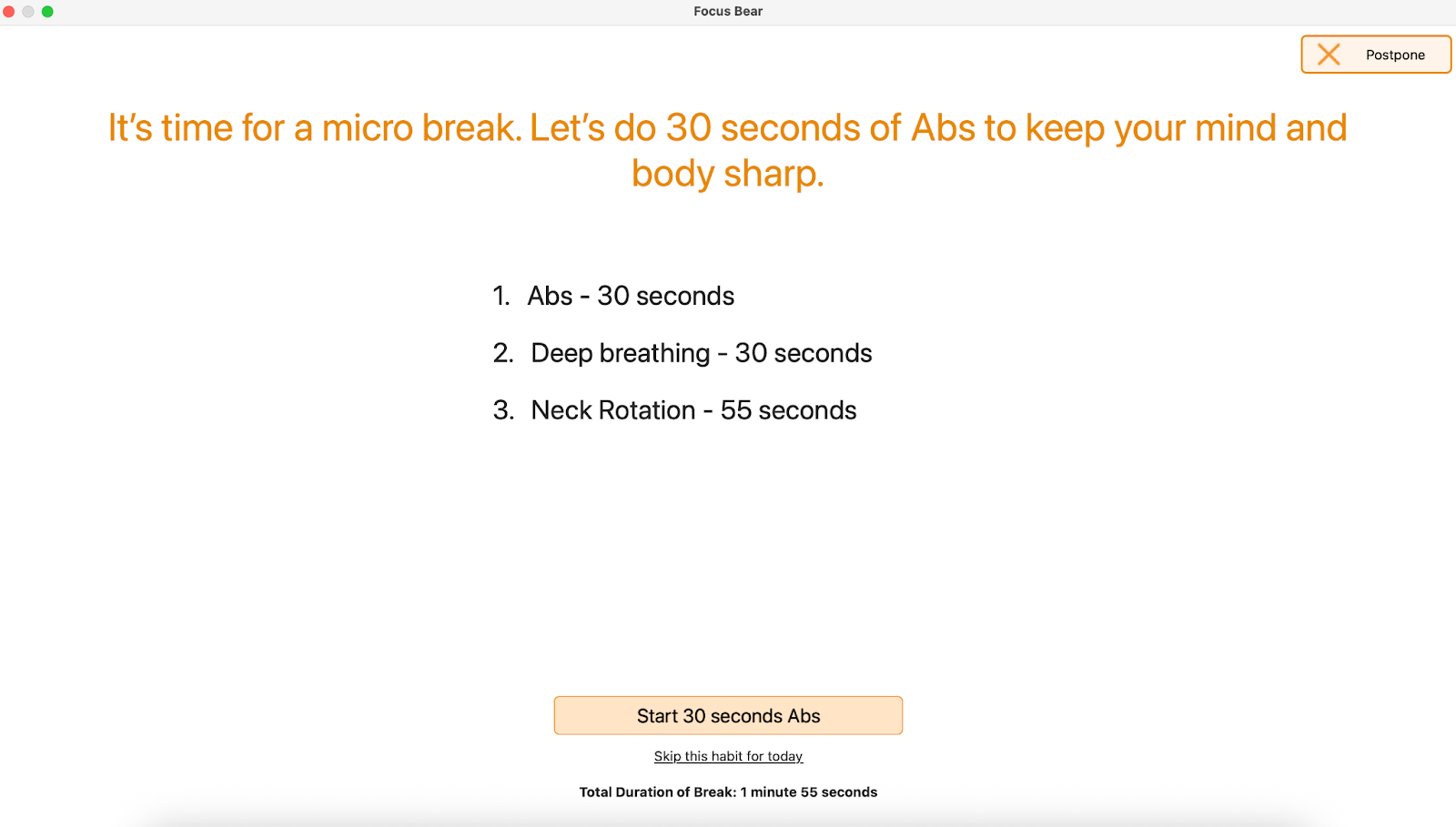 Screenshot of Focus Bear's guided routine feature